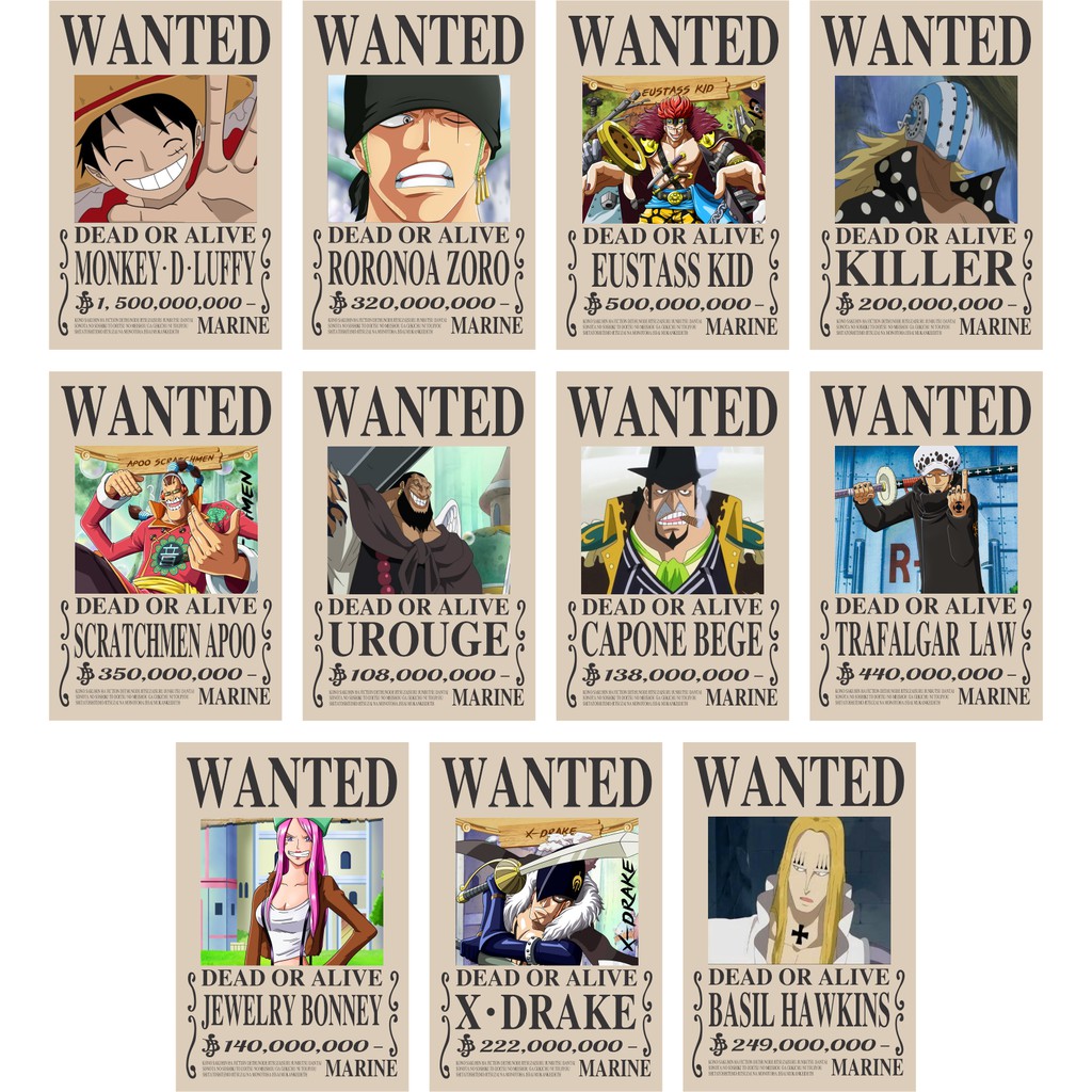 Tờ Poster Lệnh Truy Nã Team Mũ Rơm Onepiece - Wanted Poster One Piece Đảo Hải Tặc Bóc Dán By AnimeX