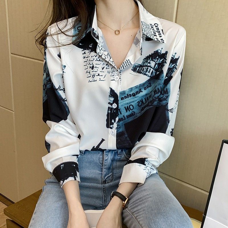 áo kiểu nữ sơ mi áo sơ mi áo sơ mi tay ngắn áo croptop Áo Sơ Mi Chiffon Tay Dài Màu Sắc Tương Phản Thời Trang Xuân Thu Phong Cách Hong Kong 2022 Cho Nữ