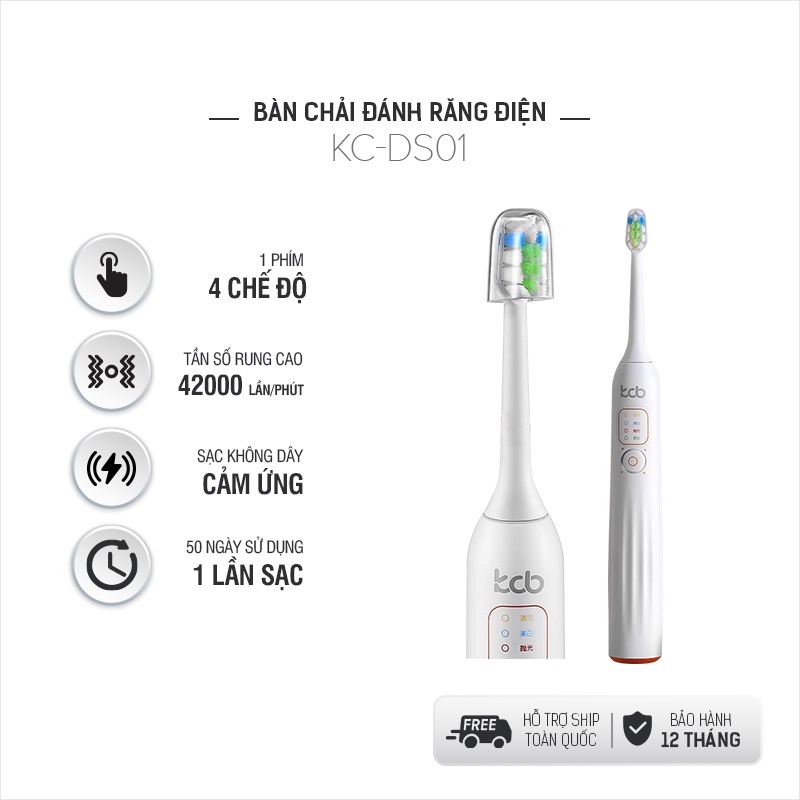 Bàn chải đánh răng điện Việt Star Quốc Tế KC-DS01, 4 chế độ xoay, sạc không dây, hàng chính hãng, bảo hành 12 tháng.