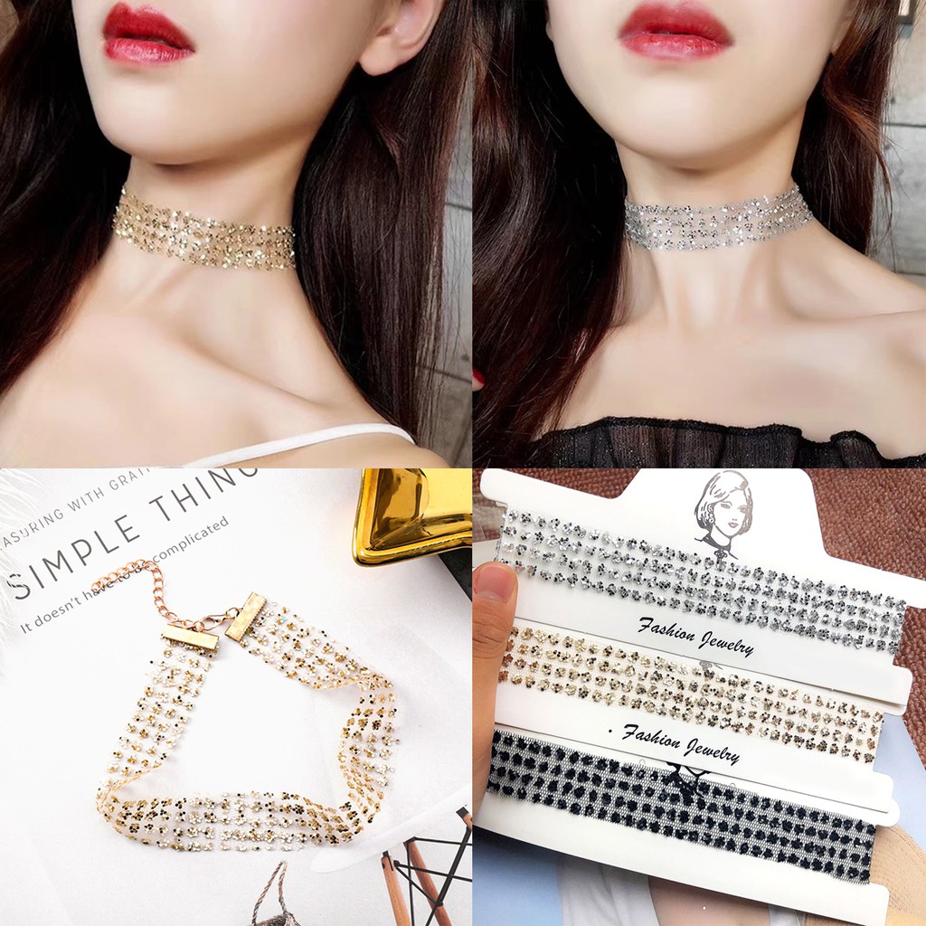 Vòng cổ choker lưới đính kim tuyến CH01