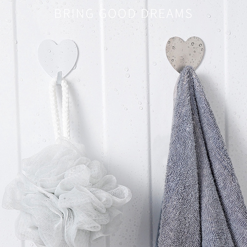 Móc Treo Dán Tường Bằng Thép Không Gỉ Hình Trái Tim Màu Hồng Dễ Thương