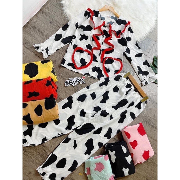 ĐỒ BỘ BÒ SỮA TAY DÀI CỘT NƠ &lt;FREESIZE&gt; VẢI COTTON MÁT, VẢI ĐẸP