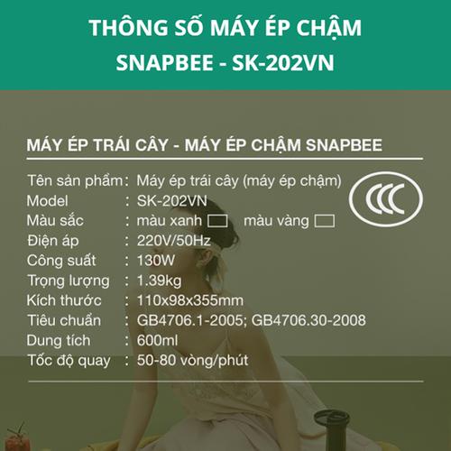 Máy ép chậm Snapbee SK-202VN - Máy ép trái cây, rau củ quả đa năng - Thiết kế nhỏ gọn, vệ sinh dễ dàng - BH 24 THÁNG