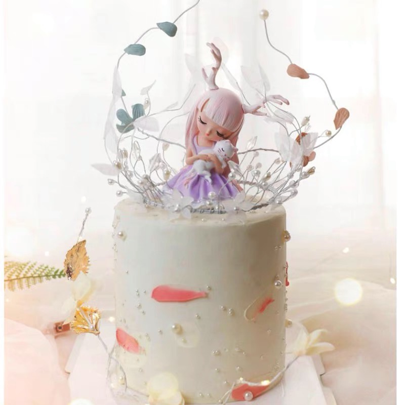 Phụ kiện trang trí bánh kem hình vương miện đính ngọc trai nhân tạo