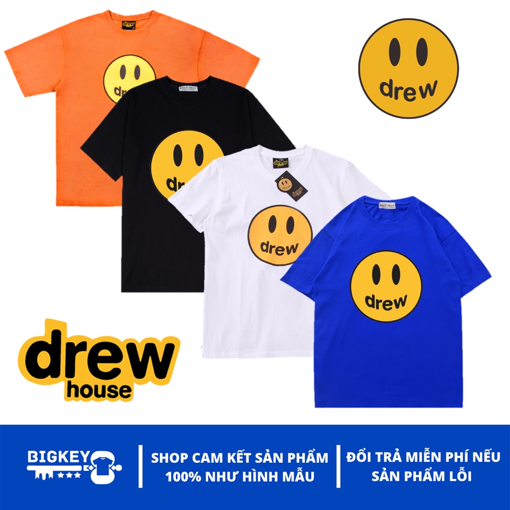 Áo thun unisex form rộng Drew House mặt cười, áo Unisex form rộng nam nữ BIGKEY STORE