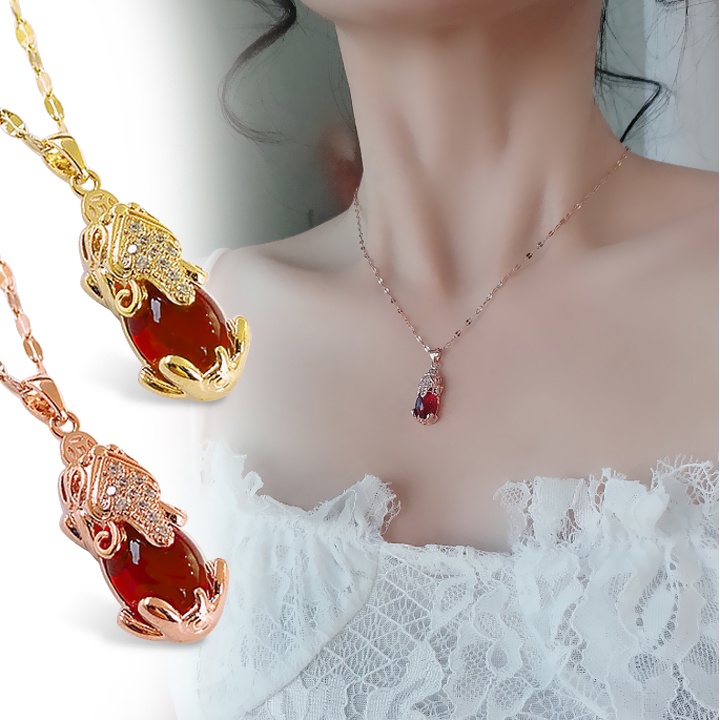 Dây chuyền tỳ hưu đỏ may mắn đá ruby đính đá lấp lánh mạ vàng