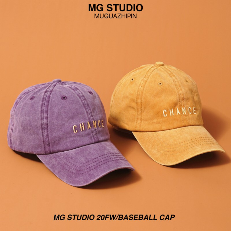 Mũ lưỡi trai MG STUDIO bằng cotton phai màu thêu chữ &quot;CHANCE&quot; thể thao