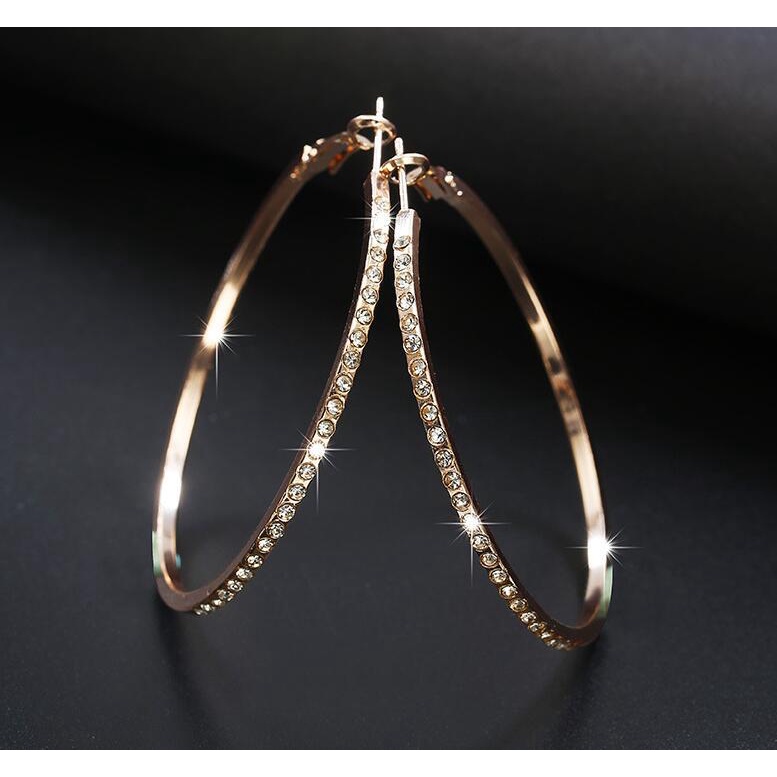 Khuyên Tai Tròn Lớn 7CM Đính Pha Lê Lấp Lánh Sang Trọng Thời Trang Cho Nữ