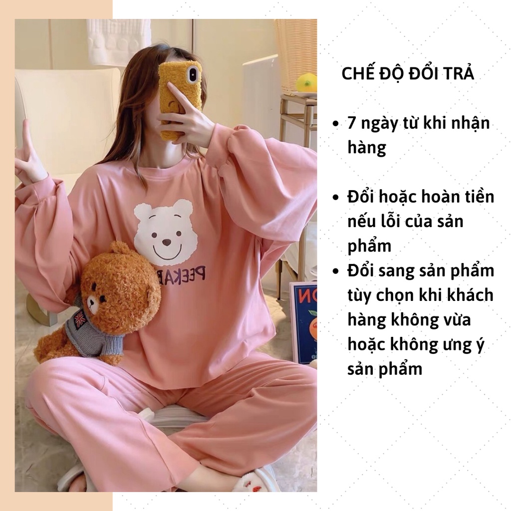 Đồ ngủ nữ dài tay mùa đông in hình gấu PEEKABOO0 cute bộ nỉ nữ HANY CLOTHINGS X090 màu VÀNG/HỒNG/XANH | BigBuy360 - bigbuy360.vn