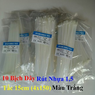[COMBO] 10 Bịch Dây Rút Nhựa 1,5 Tấc 15cm (4x150) Màu Trắng