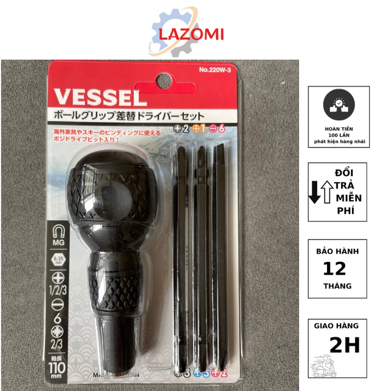 220W-3 Bộ tô vít 2 đầu 6 cỡ vít Vessel ball grip Made in Japan