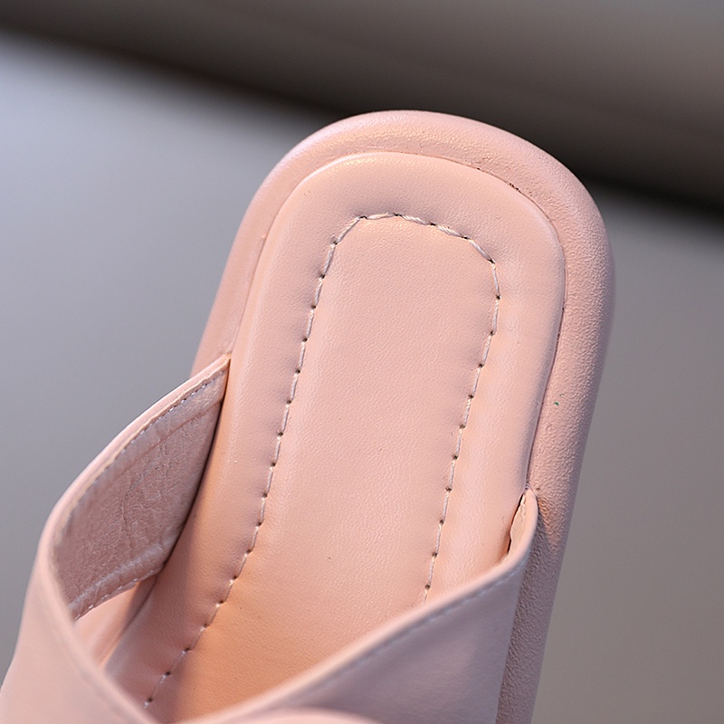 Dép Da Mềm Đính Nơ Chống Trượt Màu Trơn Thời Trang Cho Bé Gái 3-6 Tuổi