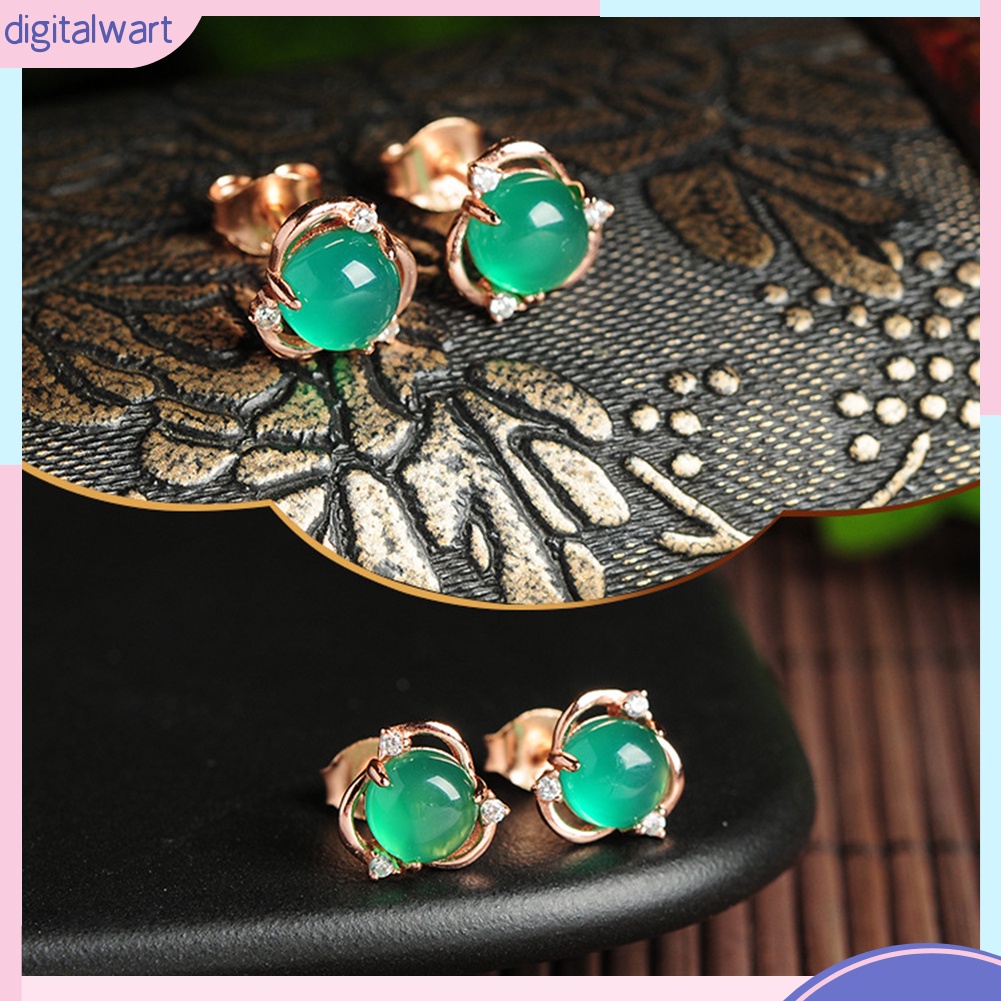 Bông tai mạ bạc hình hoa đính ngọc bích nhân tạo thời trang cho nữ