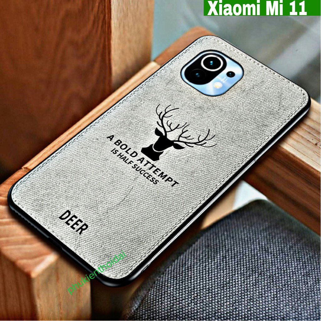 Ốp lưng Xiaomi Mi 11 FREESHIP Từ 50k vân vải hình hươu nai thời trang cao cấp