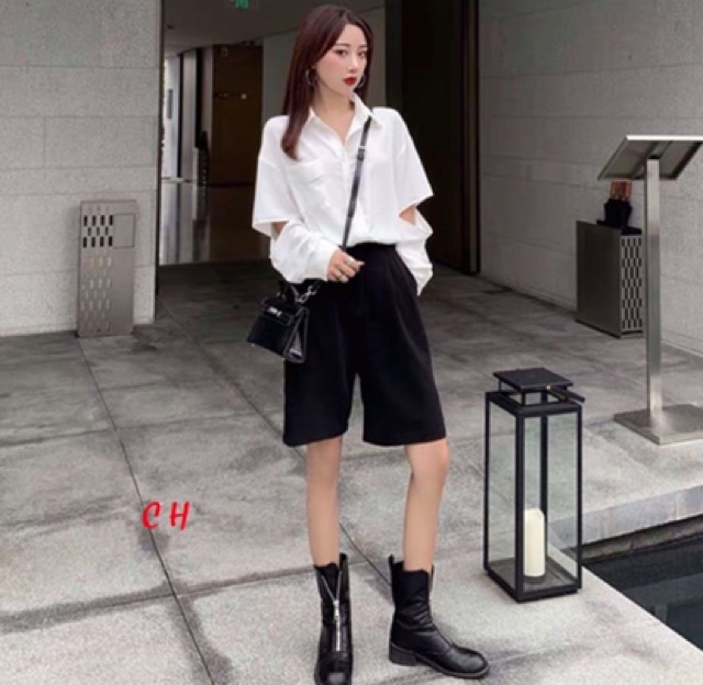 Sét quần ngố áo sơ mi rách tay CON678