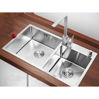 Chậu Rửa Chén Bát INOX SUS 304 Cao Cấp  8245-2 hộc lệch Tặng Bộ Xả Thông Minh 6.0