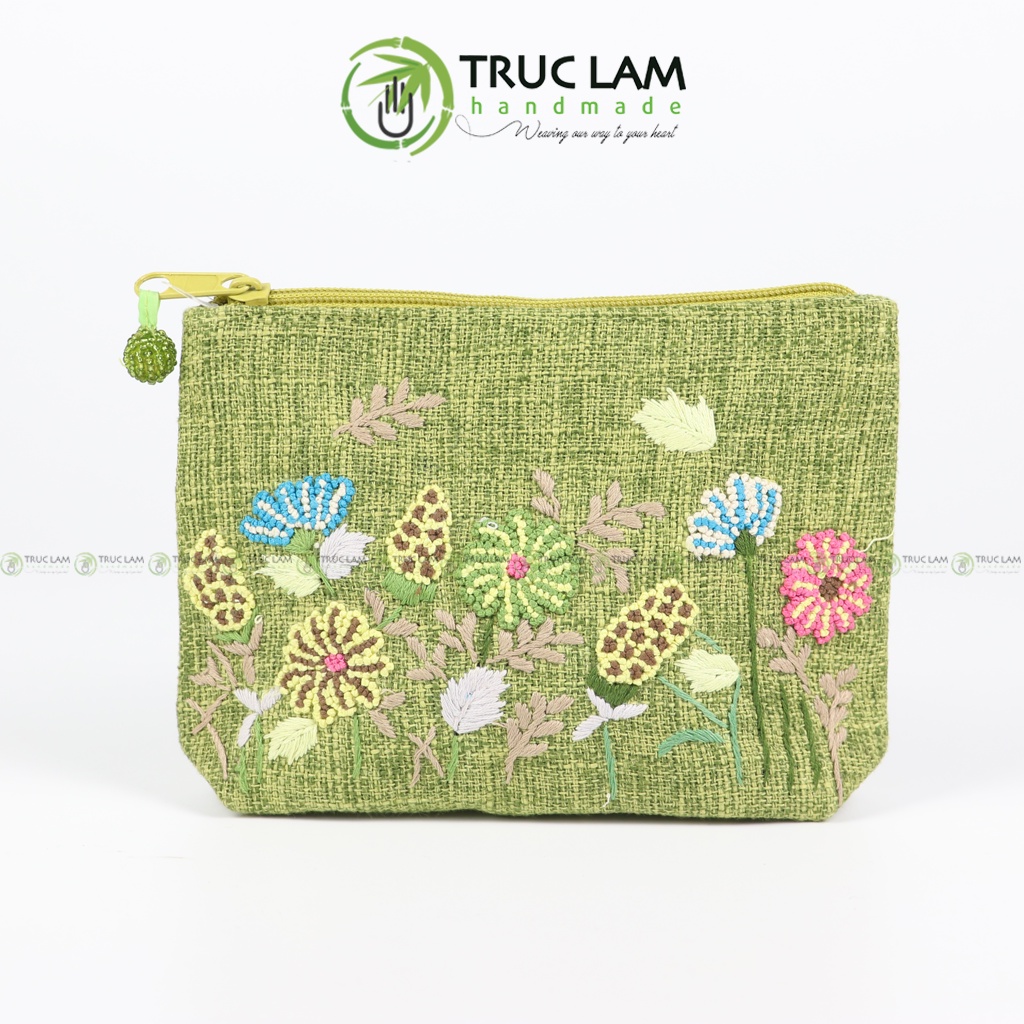 Ví Cầm Tay Túi Đựng Vải Gai Họa Tiết Hoa Cỏ Thêu Tay - Trúc Lâm Handmade | BigBuy360 - bigbuy360.vn