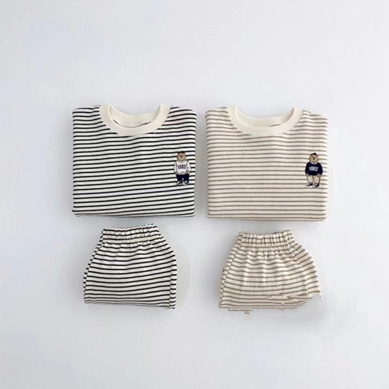 Set Đồ Thể Thao Hai Mảnh Gồm Áo Sweater Kẻ Sọc Và Quần Dài In Hình Gấu Hoạt Hình Phong Cách Hàn Quốc Thời Trang Xuân Thu Cho Bé Gái 80VC