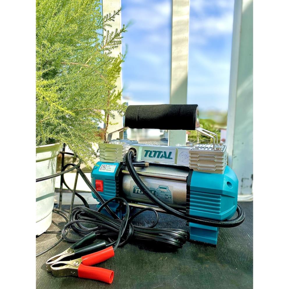 Máy bơm hơi lốp xe ô tô TOTAL TTAC2506 thiết bị nén khí mini áp suất tối đa 120 psi, kèm theo 3 đèn LED và pin kẹp