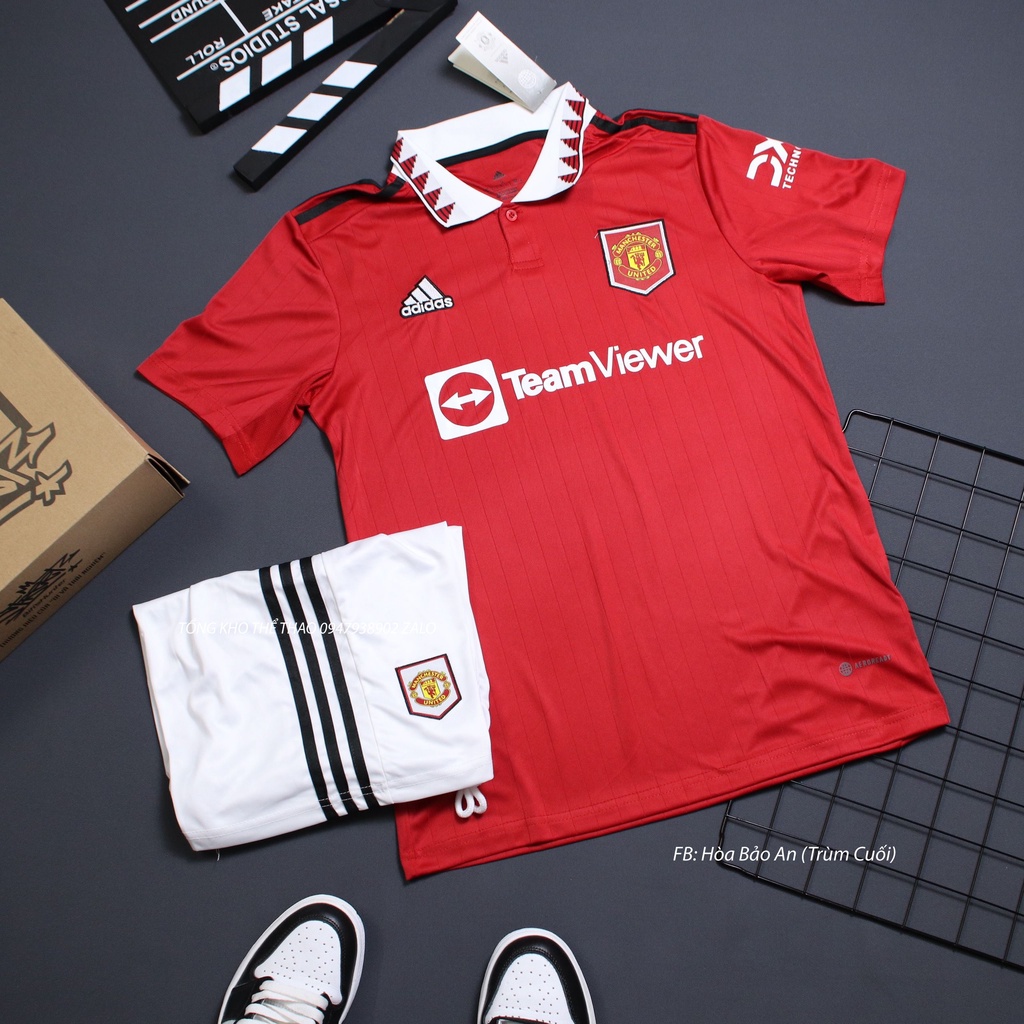 Áo MU Sân Khách Quần Trắng Chuẩn Thi Đấu - Set Bộ Quần Áo Đá Banh CLB Manchester United 2023 màu Trắng Vải thái cao cấp