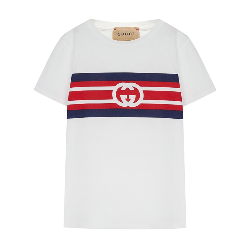 Áo Thun Tay Ngắn Cổ Thuyền Vải Cotton Họa Tiết Kẻ Sọc Màu Trắng In Chữ Gucci