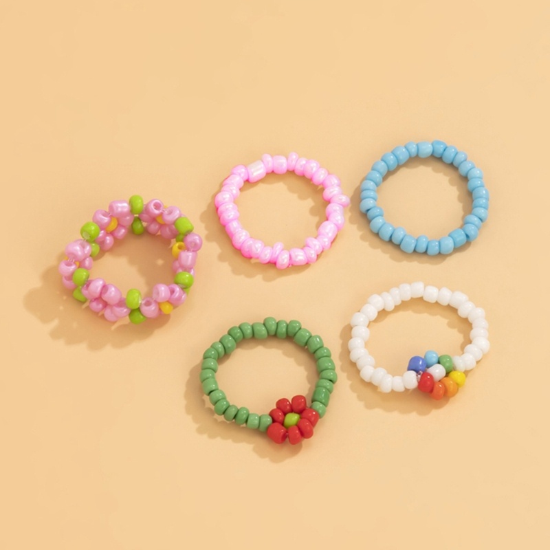 Set 5 Nhẫn Bện Dây Hoa Cúc Phong Cách Boho Thời Trang Đi Biển Mùa Hè