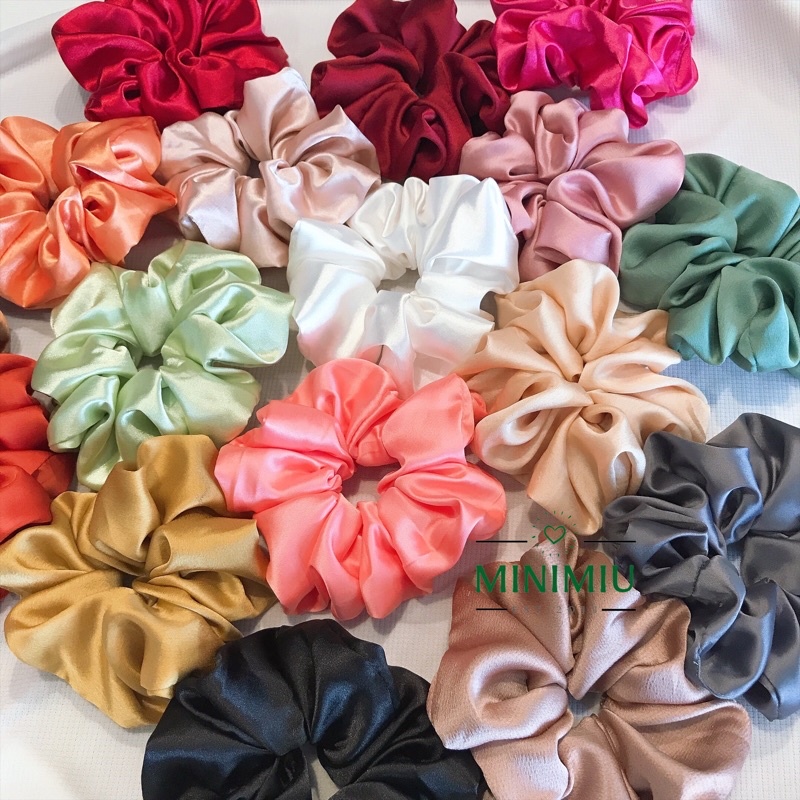 Dây buộc tóc Scrunchies handmade chất lụa, phi bóng mềm mịn, dây cột tóc vải dễ thương cho nữ