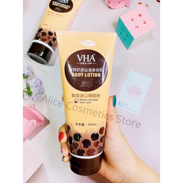 Lotion body Milk Tea dưỡng da trắng da mịn mà, trà sữa trân châu đường đen VHA nội địa Trung 200g E004