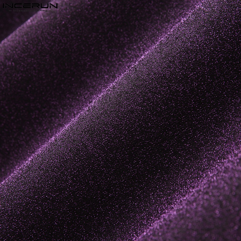 Áo thun INCERUN tay dài cổ lọc màu bạc/tím phong cách mùa thu thời trang sành điệu cho nam