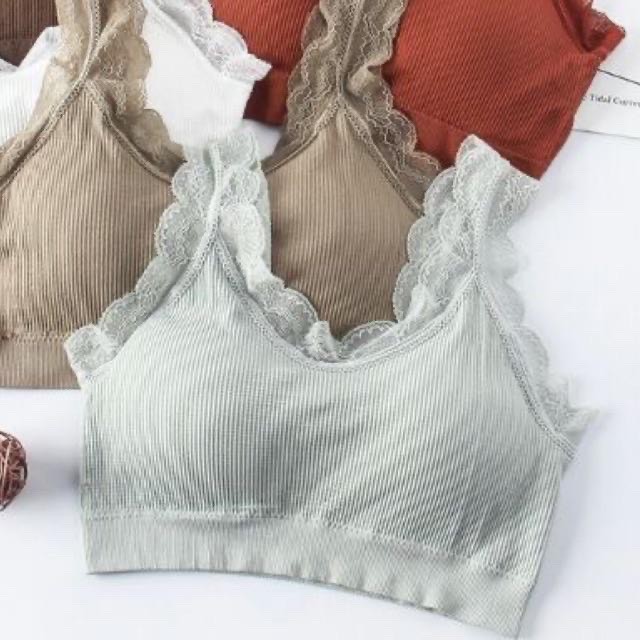 Áo Bra Cotton Gân Tăm Phối Ren Tập Yoga Gym Cực Đẹp | BigBuy360 - bigbuy360.vn