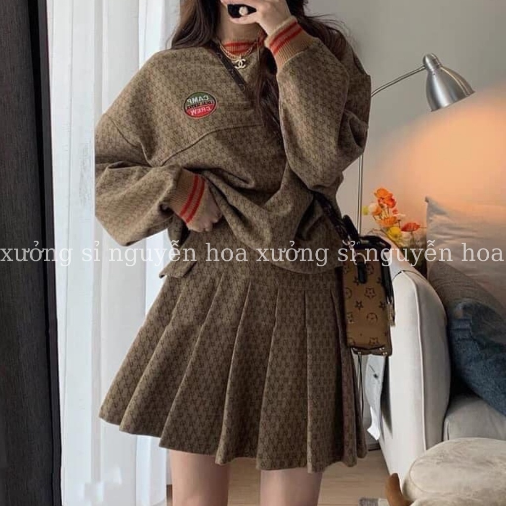 Sét váy áo nữ, sét áo G C nâu mix chân váy tennis phong cách hot girl Xưởng Sỉ Nguyễn Hoa | BigBuy360 - bigbuy360.vn