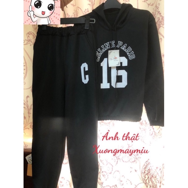 Bộ nỉ bông nữ số 16 có mũ quần ống bom hàng VN