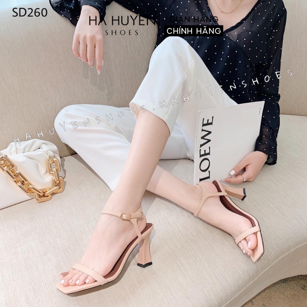 Sandal cao gót nữ Hà Huyền Shoes quai da mảnh gót vuông 8 phân - SD260