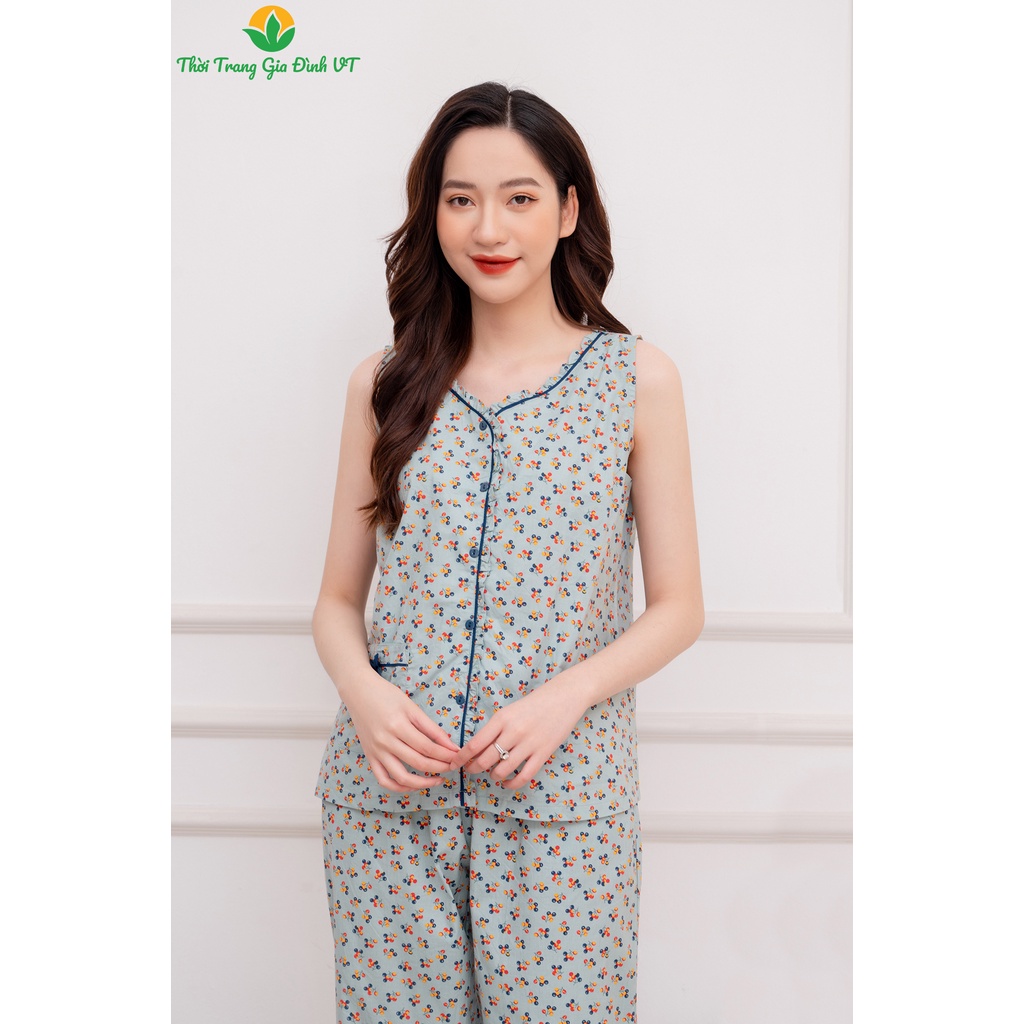 Bộ cotton mặc nhà nữ quần lửng, áo sát nách - Thời Trang Gia Đình VT B45.2202