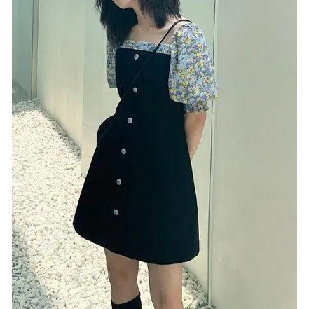 Đầm Voan Hoa Cổ Vuông Tay Phồng Thời Trang Mùa Hè Hàn Quốc Mới 2022