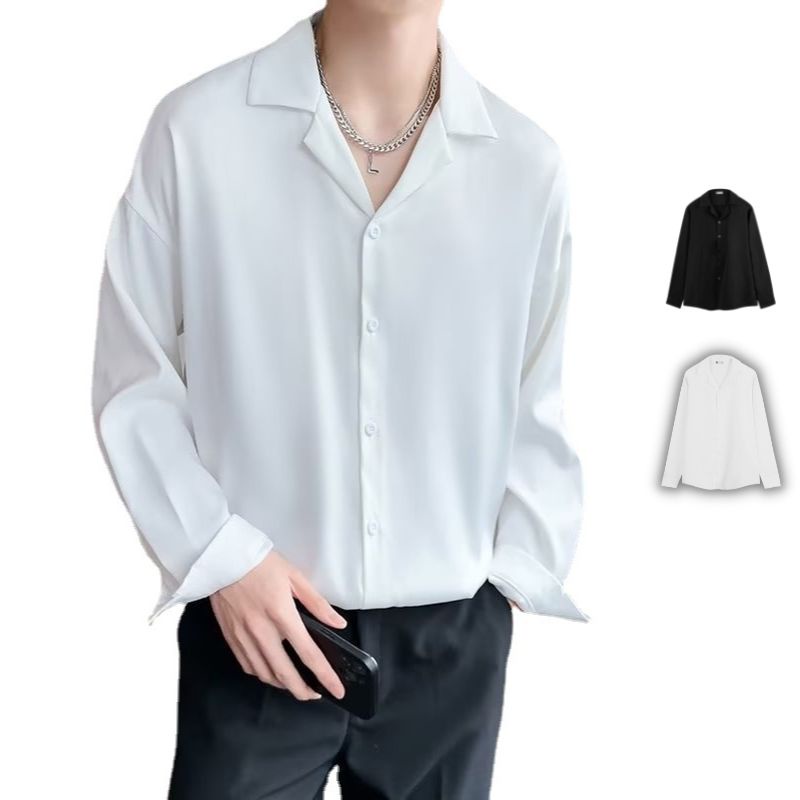 Áo sơ mi nam dài tay form rộng đen, trắng , áo somi nam cổ vest, mềm mịn SMLV