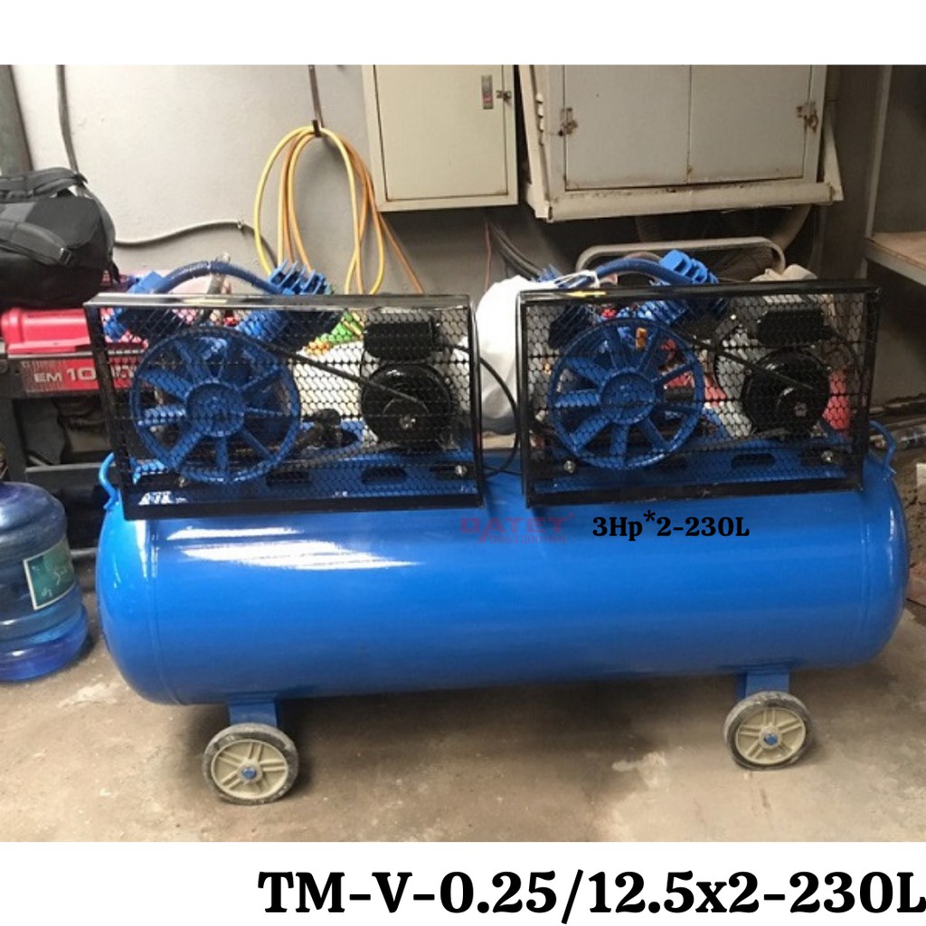 Máy nén khí dây đai 2 đầu nén, 2 motor Pegasus TM-V-0.25/12.5x2-230L