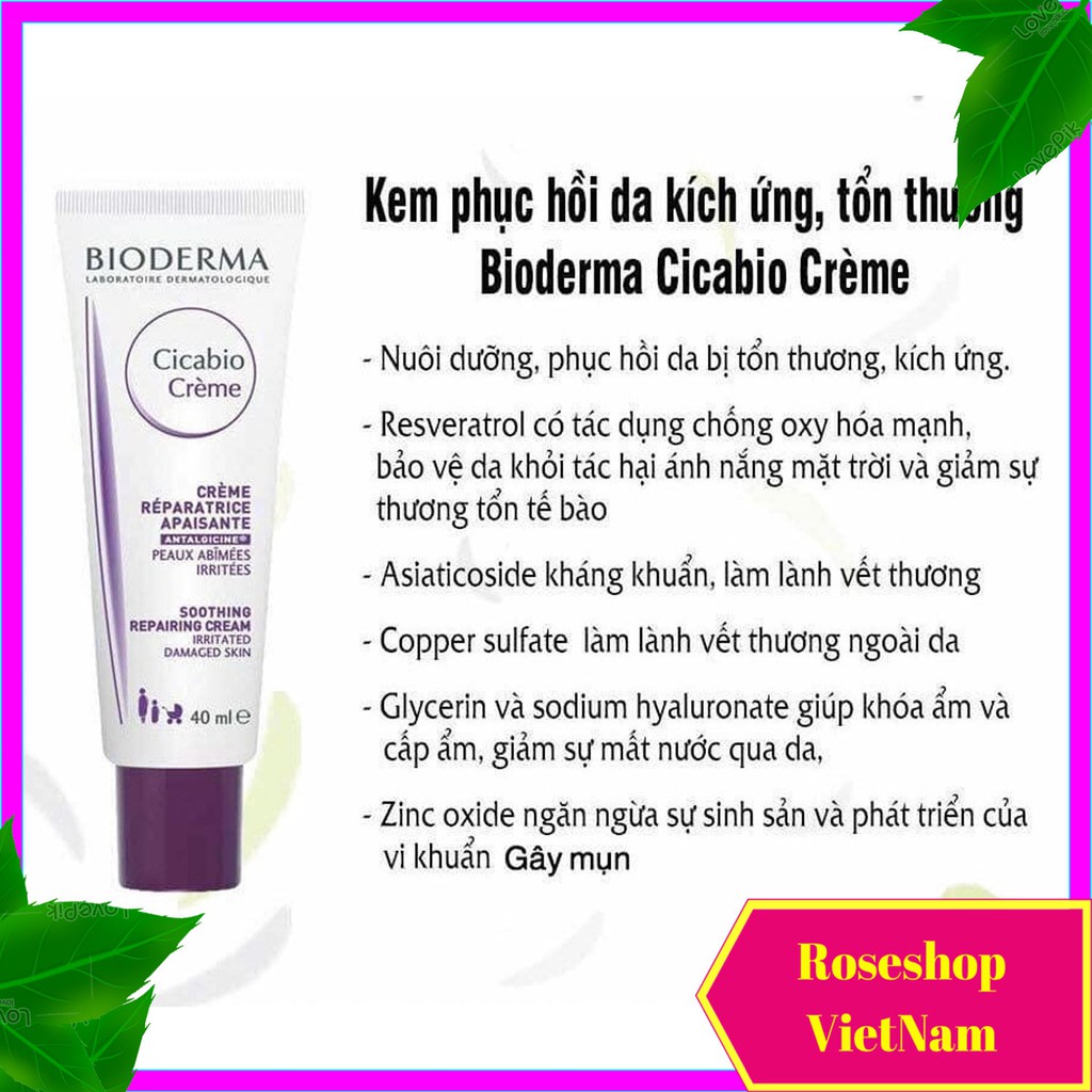 ✅[CHÍNH HÃNG]  Kem Dưỡng Phục Hồi Bioderma Cicabio Creme - Làm Dịu Da Bị Kích Ứng, Hư Tổn 40ml - Bioderma Tím. RSVN SP58