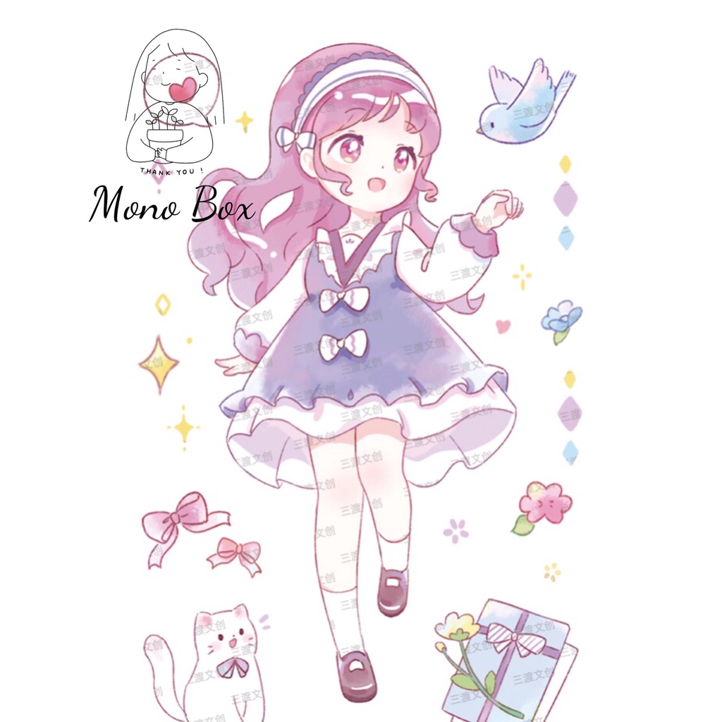 [Chiết] Washi Tape 6x50cm, băng keo dính trang trí chủ đề nhân vật cô bé đáng yêu làm tranh washi Mono_box