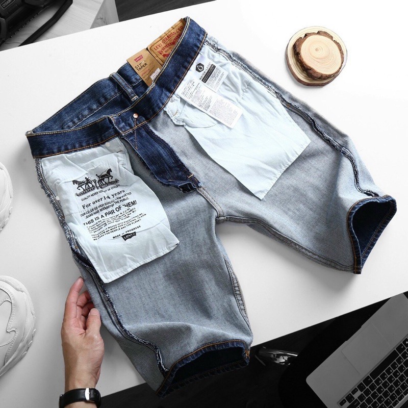 Quần Short Jean Nam levi.s 2 màu thời trang cambodia- jean co giản Hải An Jeans