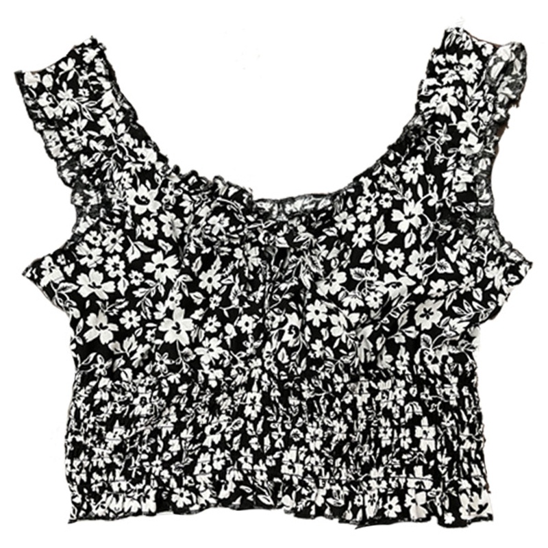 Áo Croptop Sát Nách Cổ V Cột Dây Họa Tiết Hoa Quyến Rũ Cho Nữ