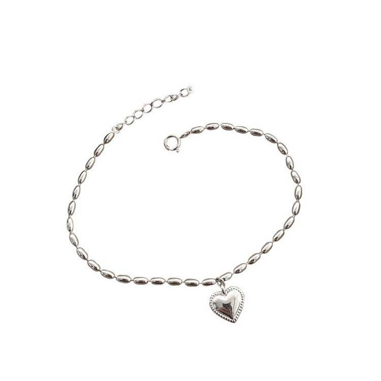 Vòng Tay Chuỗi Hạt Hình Trái Tim Màu Bạc Thời Trang Cho Nữ