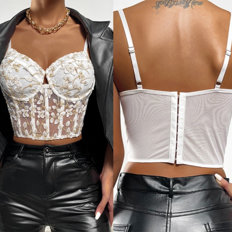 Áo Lót Lưới Hai Dây Cổ Chữ V Thêu Hoa Quyến Rũ Dành Cho Nữ