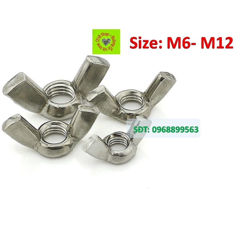 Đai ốc tai hồng, ecu tai hồng, tán tai chuồn size M5-M12 inox 201, inox 304 DIN 315