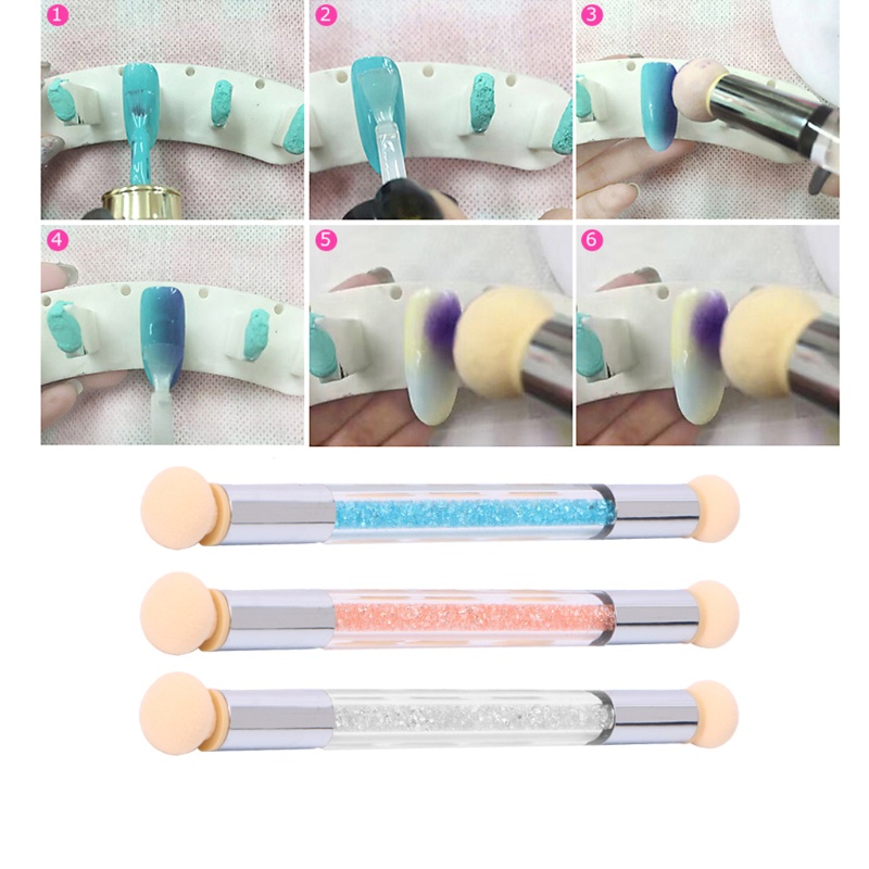 (Hàng Mới Về) Bộ Cọ Vẽ Móng Tay + 4 Đầu Mút Xốp Màu Gradient