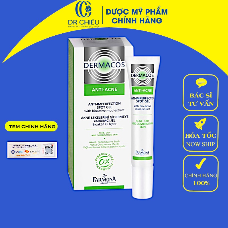 DERMACOS FARMONA spot gel ⚜️CHÍNH HÃNG⚜️ chấm mụn chứa bùn hoạt tính DERMACOS FARMONA spot gel 15ml