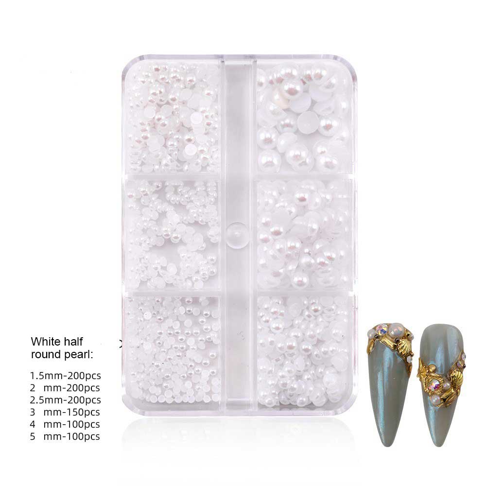 Hộp 6 Ngăn Hạt Ngọc Trai 1.5-5mm Trang Trí Móng Tay Nghệ Thuật