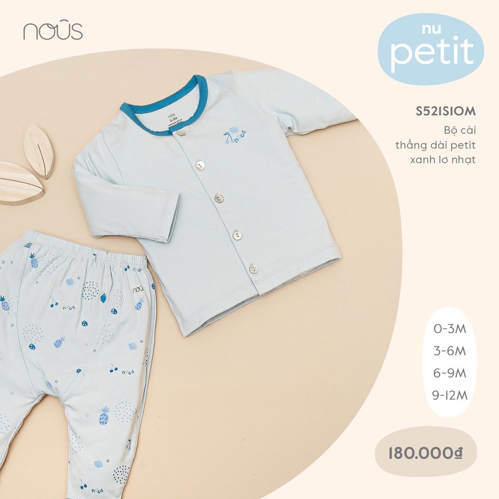 Bộ cài thẳng NOUS dài tay vải petit mềm mịn cho bé sơ sinh