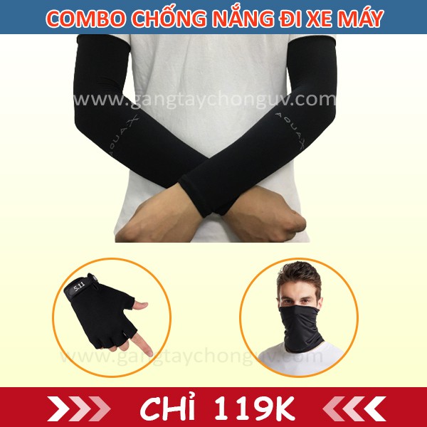 [Combo 119K] Combo chống nắng đi xe máy cho nam | Bộ 3 sản phẩm găng tay AquaX- găng tay cụt ngón 511 - khăn ống đa năng