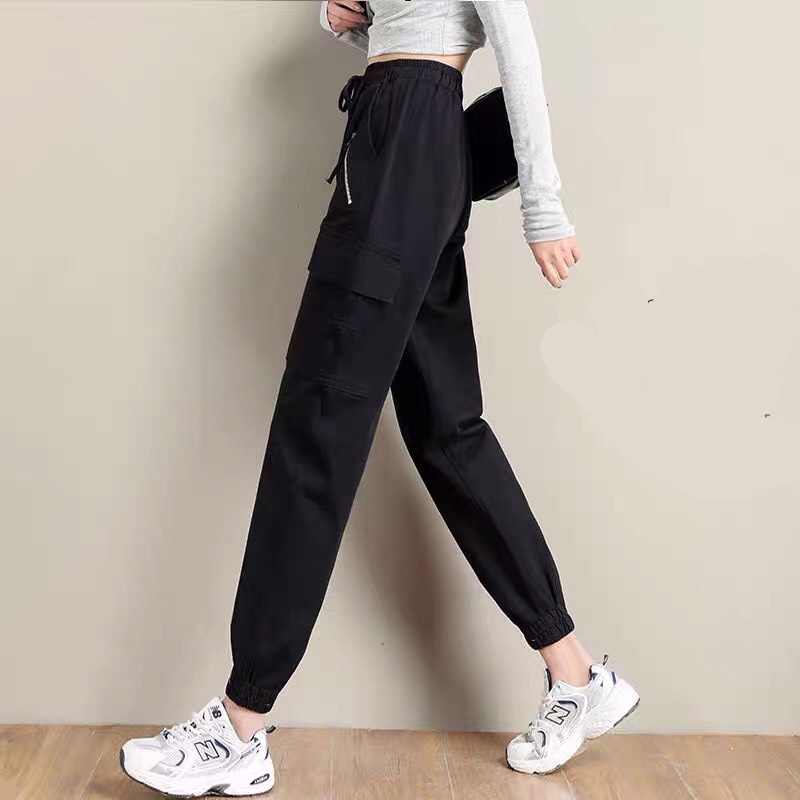 Quần jogger túi hộp nữ thể thao from rộng vải gió dù Hàn Quốc co giãn phong cách quần thể thao nữ bo gấu tập nhảy